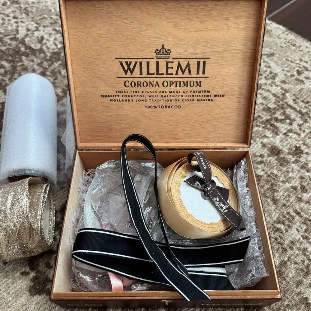 Ribbon bundle in an empty cigar box